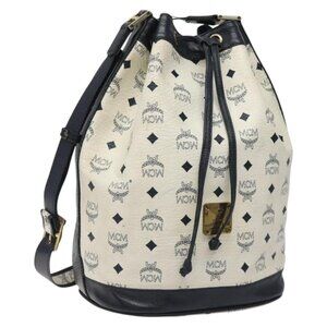 Authentic MCM Logogram Vicetos Shoulder Bag PVC Leather White Gold